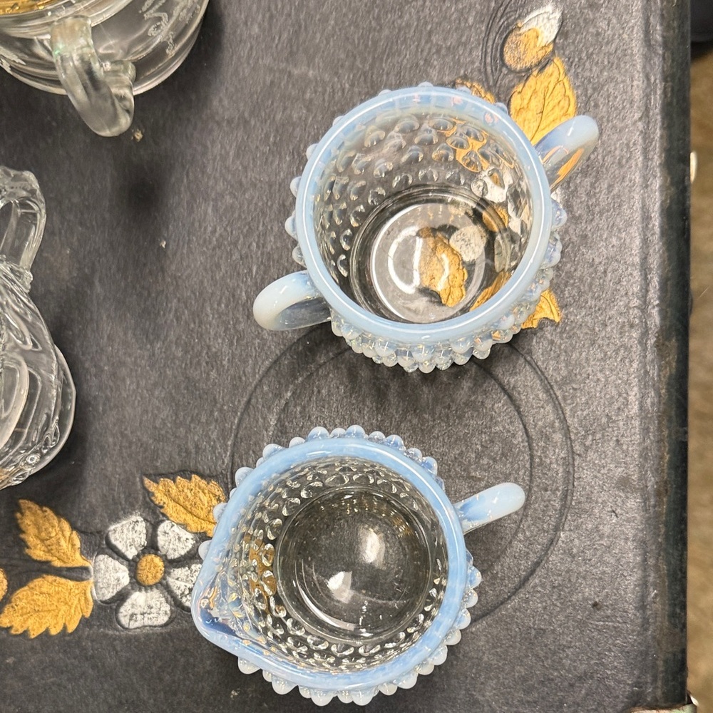Hobnail Blue Opalescent Glass Creamer and Sugar Set - Picture 2 of 5
